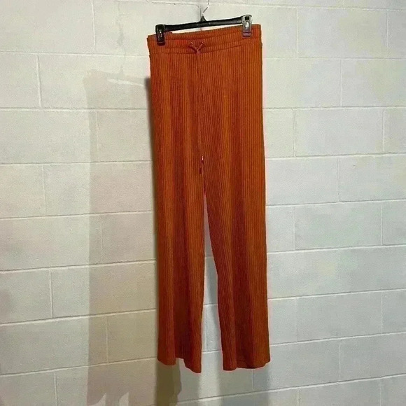 Calvin Klein Women Wide Leg Pants 2X Rust Ribbed Knit Pull on Loungewear Stretch - Picture 2 of 8